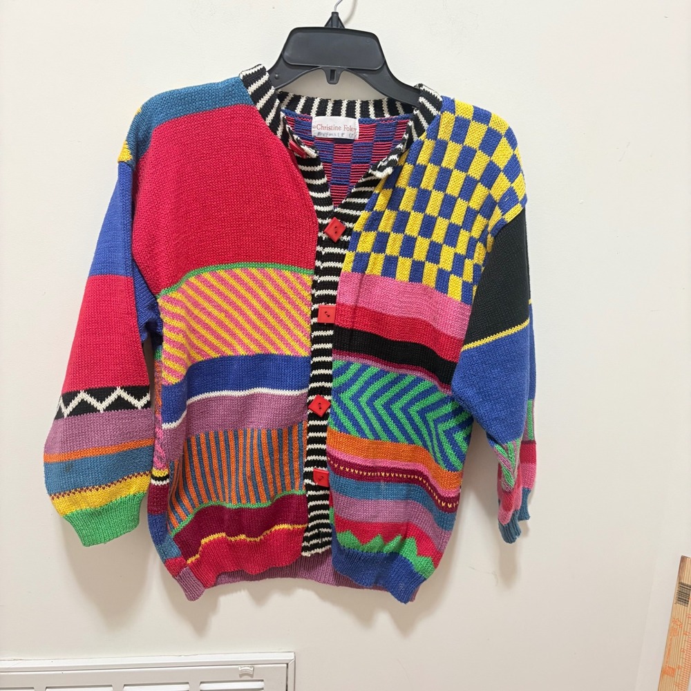 Christine Foley Vintage Patchwork Cardigan Sweater Women Multicolor medium Knit